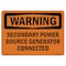 Signmission OSHA Warning Sign, 7" Height, Rigid Plastic, Secondary Power Source Generator Connected, Landscape OS-WS-P-710-L-12391 - alternate 1